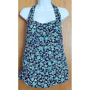 Lands' End Swim Top Navy Floral 16W Halter 1X Lined Womens Ruched Sides S93